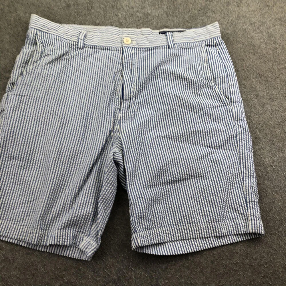 Vineyard Vines Shorts Mens 36 Blue Striped Chino Flat Front 10 Inseam Seersucker